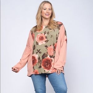 Clearance Women’s Plus Size Sage Green Rose Print Top sizes 1X 2X